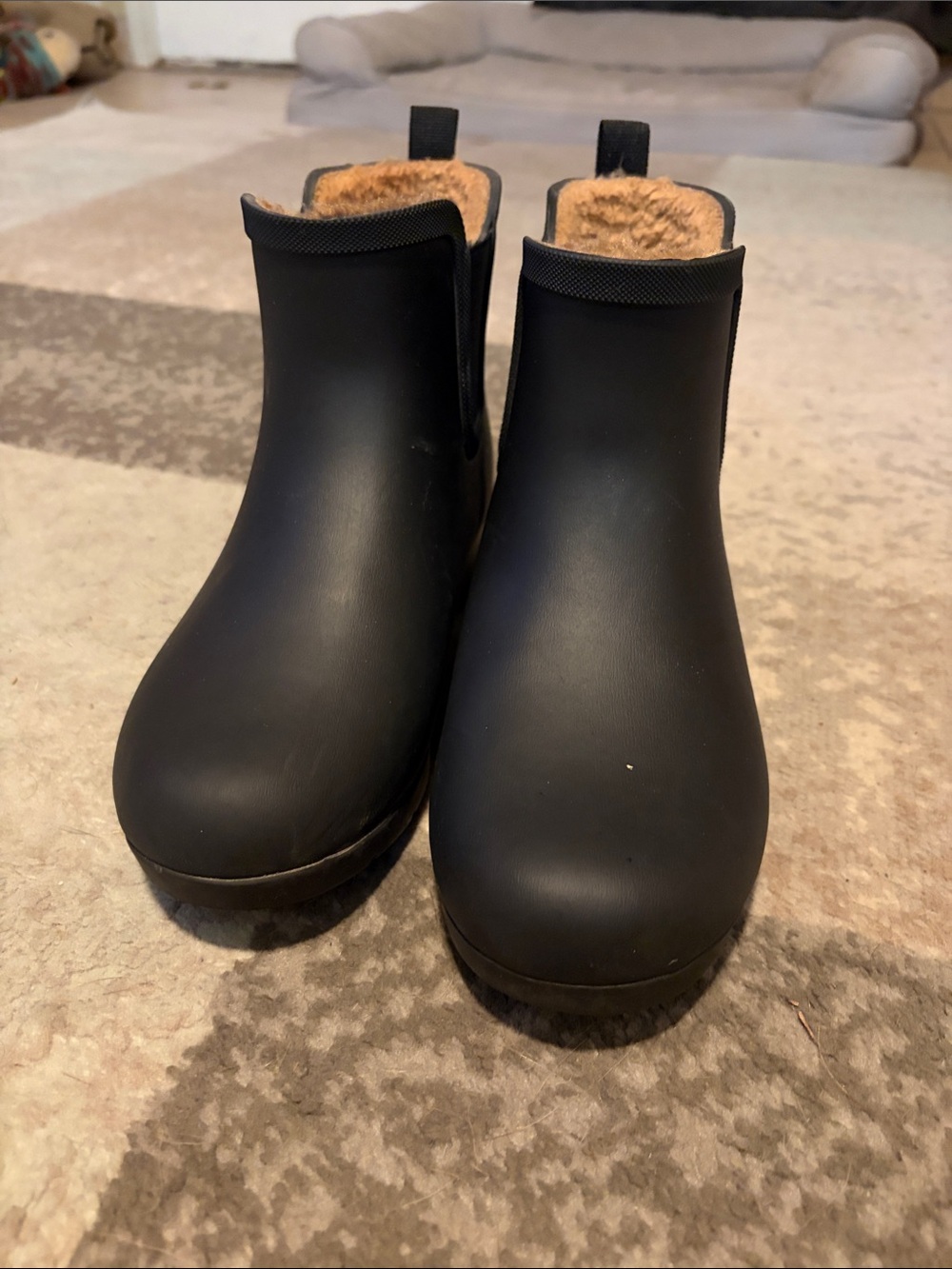 Women’s Black Faux-Fur Lined Ankle Rain Booties